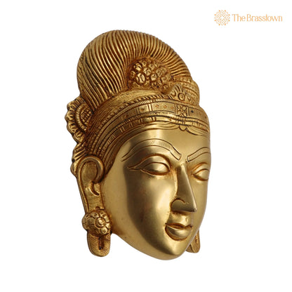Brass Handcrafted Goddess Gowri Face for Puja, Home Mandir &amp; Décor 5.5 Inch 2