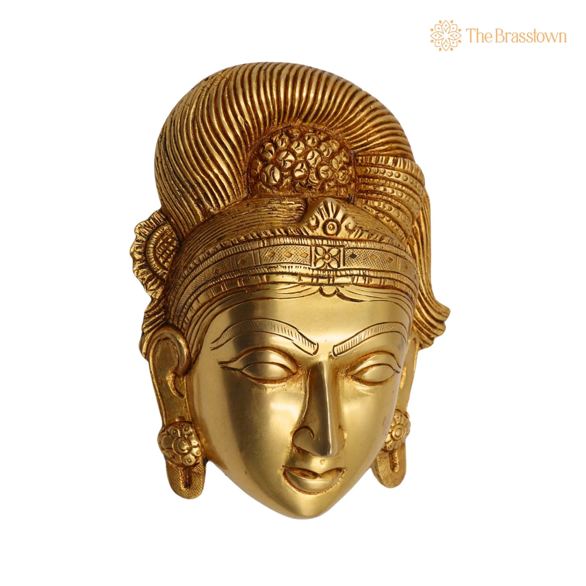 Brass Handcrafted Goddess Gowri Face for Puja, Home Mandir &amp; Décor 5.5 Inch 6