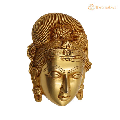 Brass Handcrafted Goddess Gowri Face for Puja, Home Mandir &amp; Décor 5.5 Inch 6