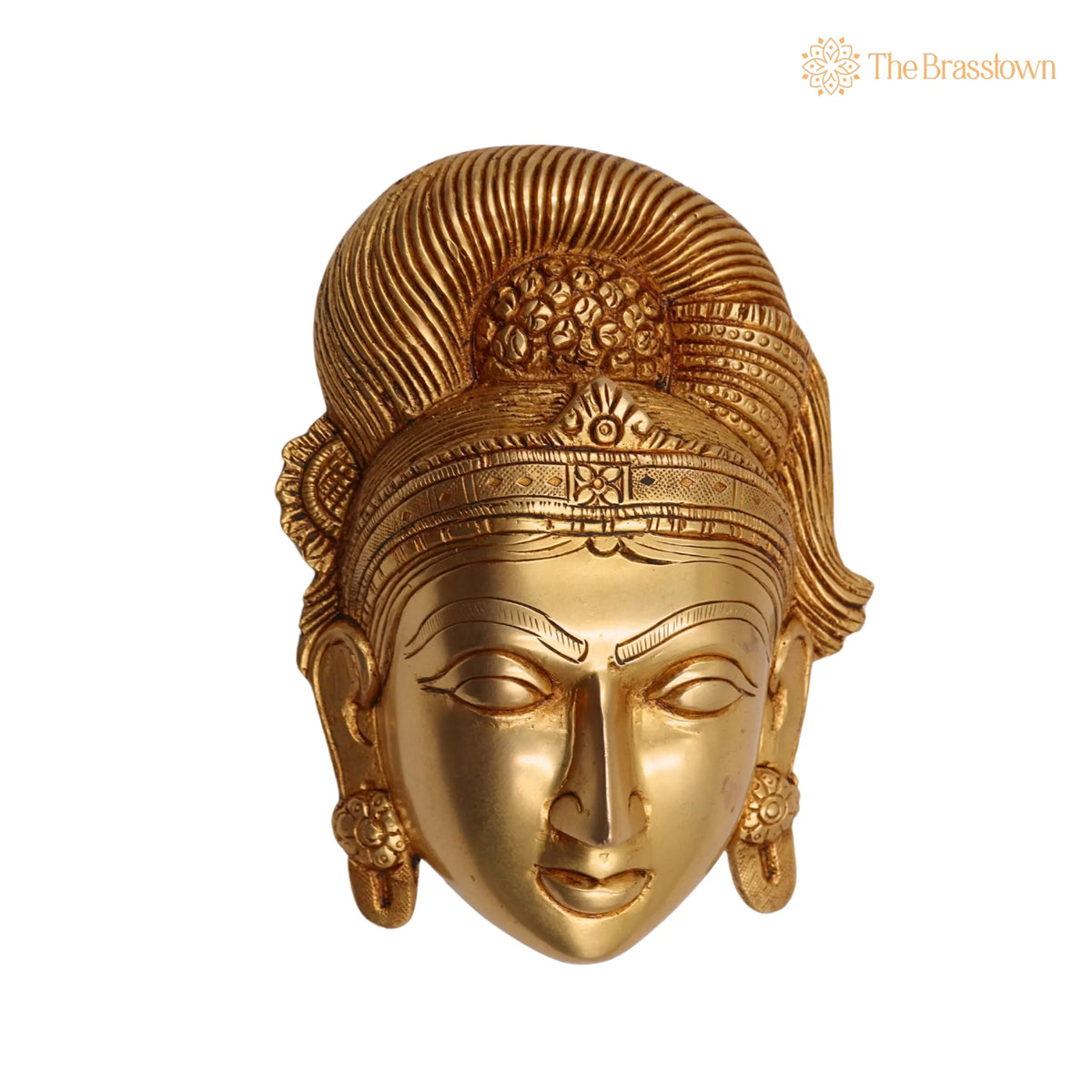Brass Handcrafted Goddess Gowri Face for Puja, Home Mandir &amp; Décor 5.5 Inch 7