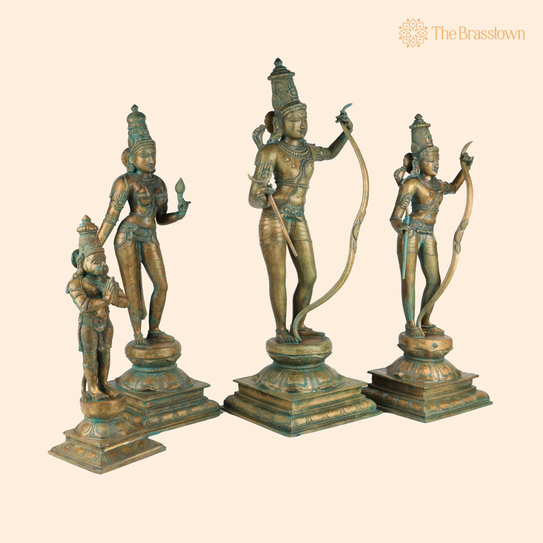 Bronze Handcrafted Ram Darbar Idol Set – Panchaloha Ram Sita Lakshman Hanuman Murti for Home Temple &amp; Décor 21 Inch 1