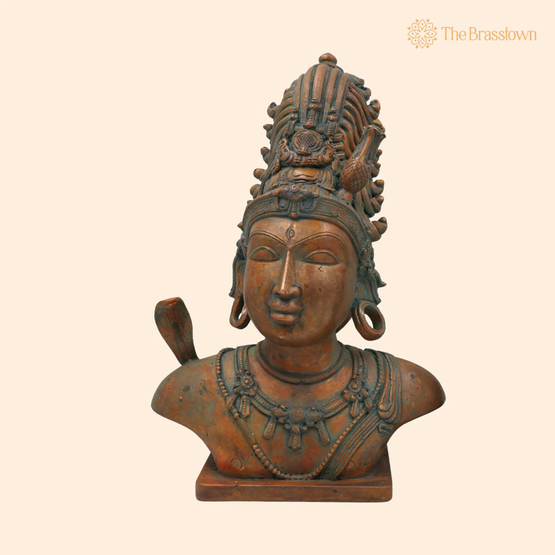 Bronze Handcrafted Panchaloha Shiva Head Idol – Chola Art Mahadev Murti, South Indian Pital Shiva Face Sculpture for Home &amp; Temple 13 Inch 1