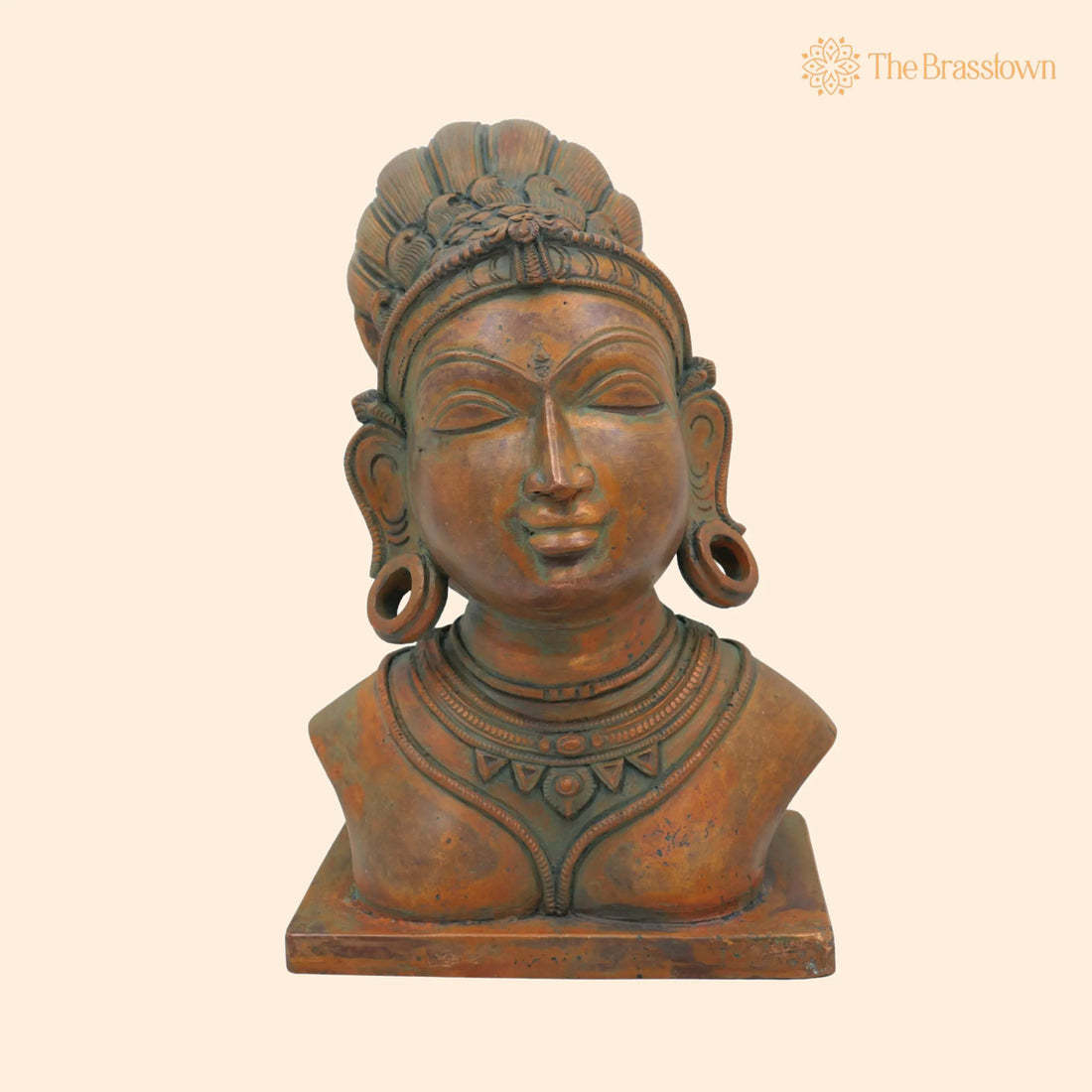 Bronze Handcrafted Panchaloha Gouri Head – South Indian Chola Art Goddess Parvati Face Idol, Traditional Lost Wax Gowri Sculpture 7.5 Inch 1