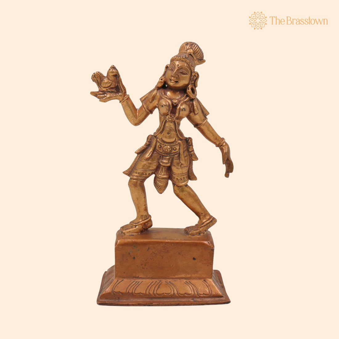 Bronze Handcrafted Panchaloha Dancing Lady Idol – Antique Chola Apsara Sculpture with Parrot, South Indian Temple Art 6.5 Inch 1