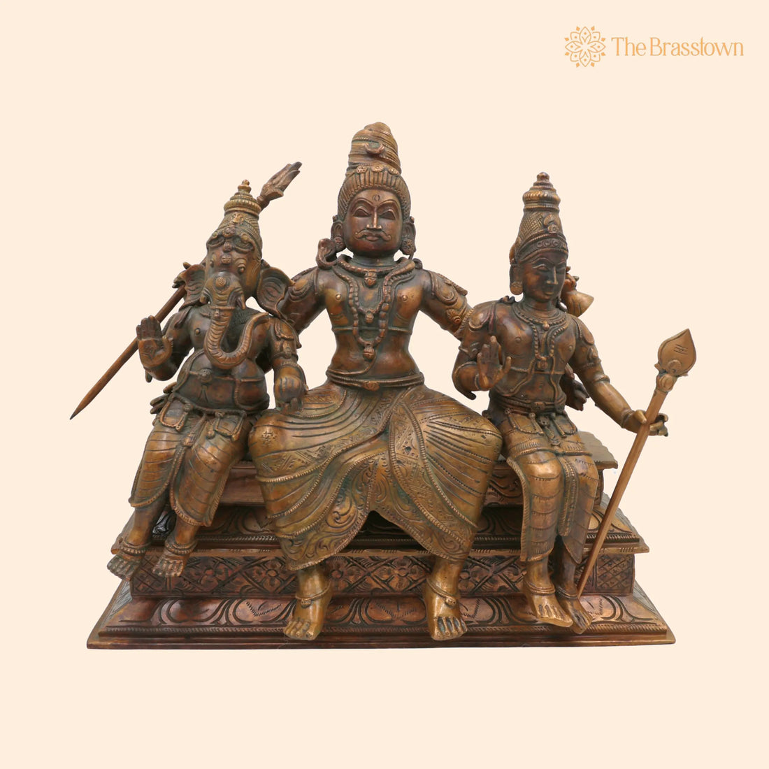 Bronze Handcrafted Panchaloha Shiva Family Idol for Puja, Home Mandir &amp; Décor 14 Inch 1