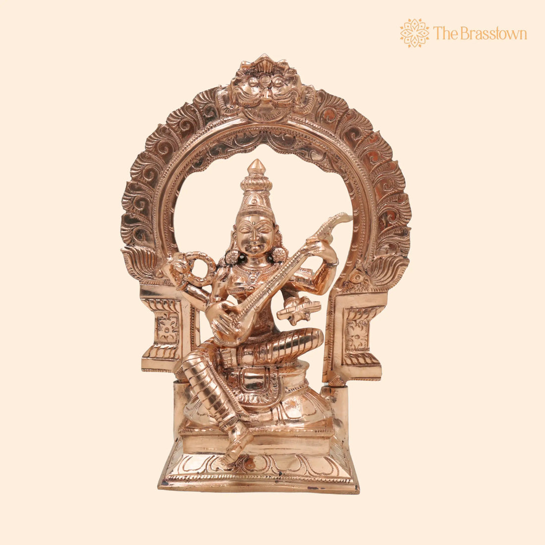 Bronze Handcrafted Panchaloha Saraswathi Idol – South Indian Sarasvati Veenapani Statue for Home, Temple &amp; Vastu Décor 9.5 Inch 1