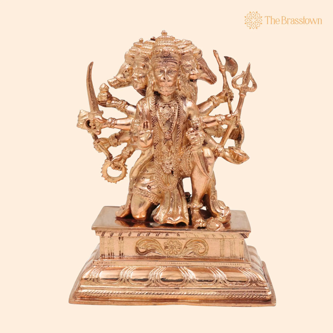 Handcrafted Bronze Panchamukhi Hanuman Idol – Panchamukha Anjaneya, Panchaloha Bajrangbali Murti for Pooja &amp; Temple Décor 5.5 Inch 1