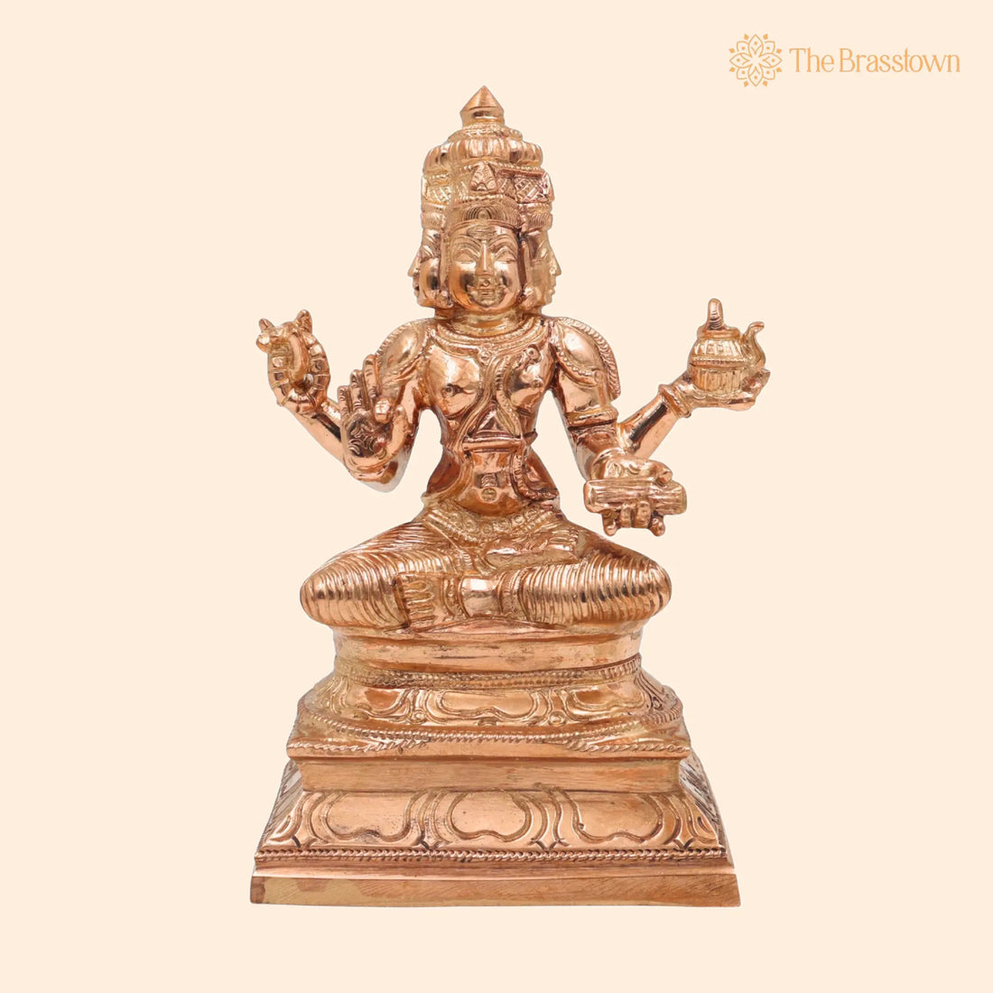 Handcrafted Bronze Chaturmukha Brahma Idol – Panchaloha Hiranyagarbha Prajapati Murti, Temple &amp; Vastu Décor 6.5 Inch 1