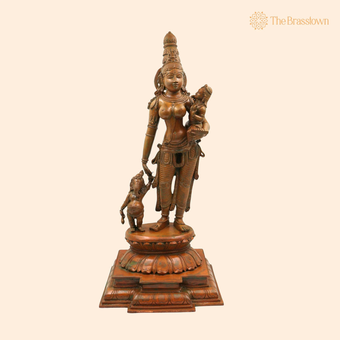 Handcrafted Panchaloha Parvati Ganesh Murugan Idol – Gauri with Vinayaka and Skanda for Puja, Home Mandir &amp; Décor 19.5 Inch 1