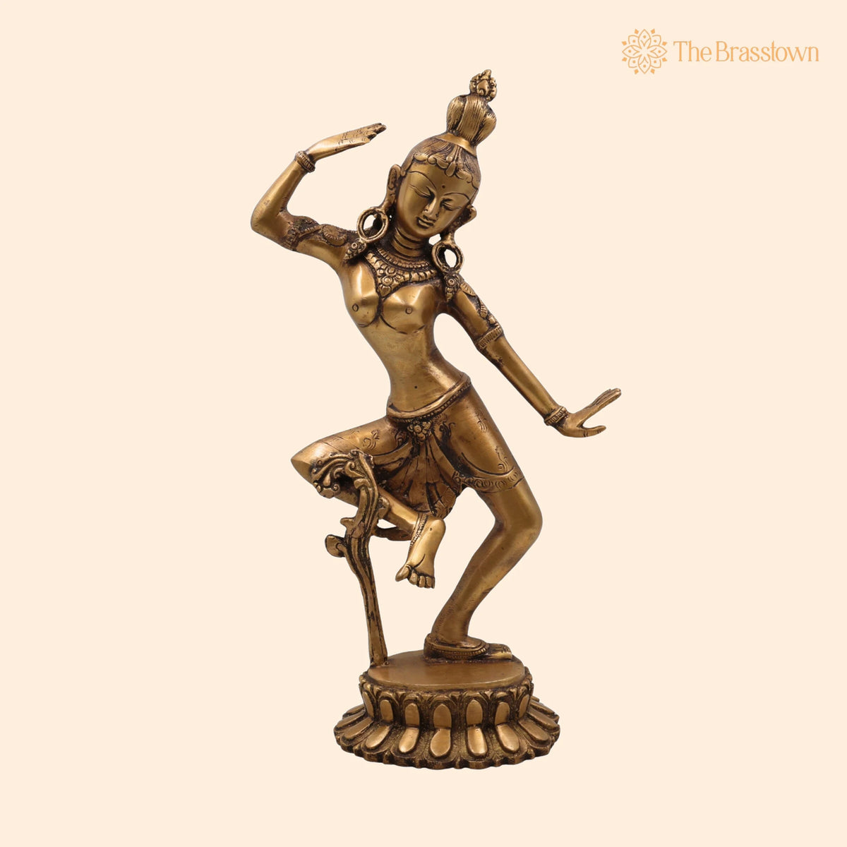 Brass Apsara Idol – Handcrafted Urvashi Devangana Celestial Dancer Murti for Puja, Home Mandir &amp; Décor 15.5 Inch 1