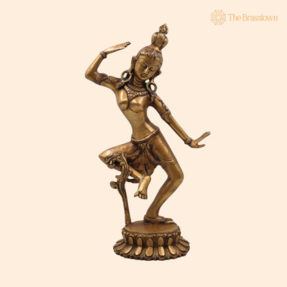 Brass Apsara Idol – Handcrafted Urvashi Devangana Celestial Dancer Murti for Puja, Home Mandir &amp; Décor 15.5 Inch 1