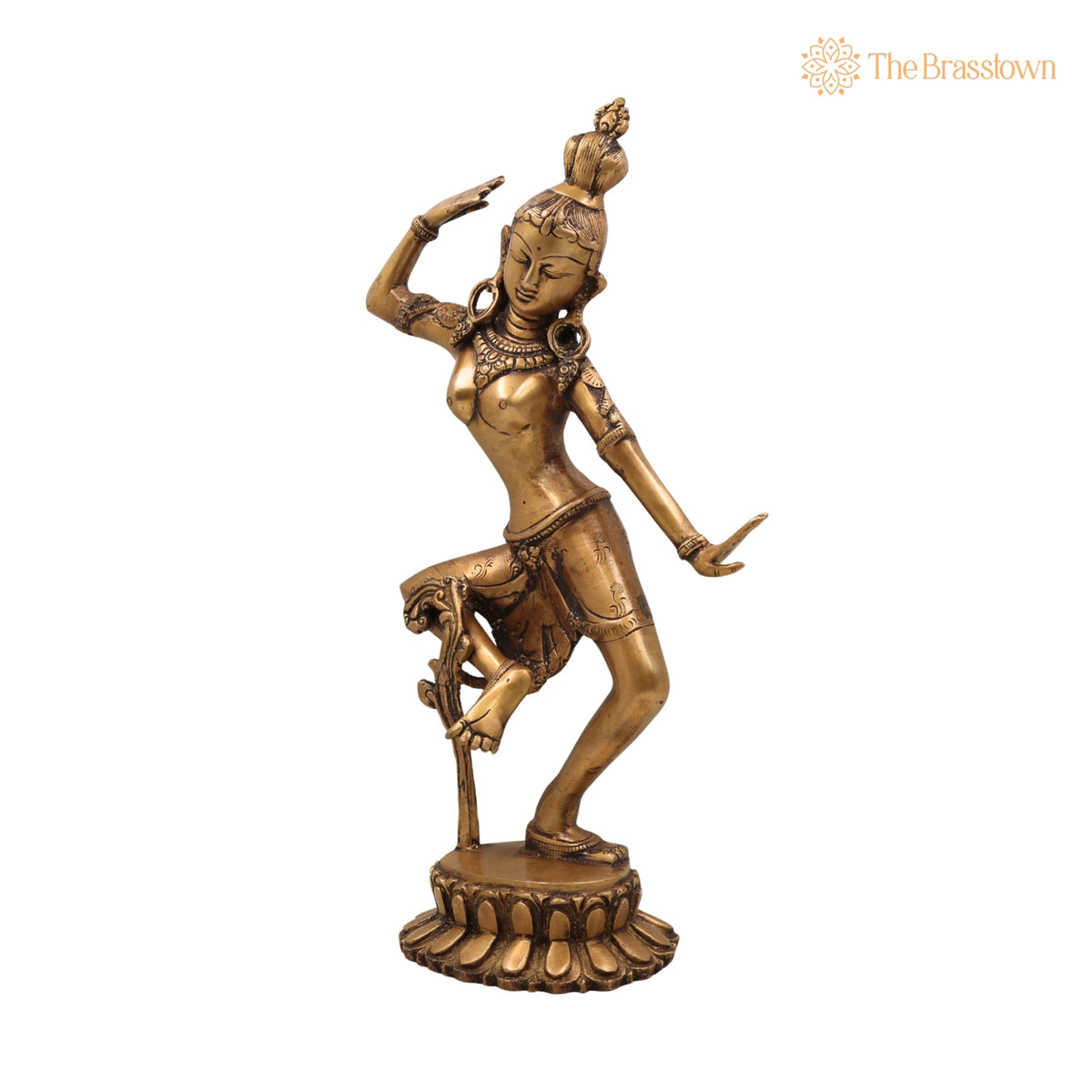 Brass Apsara Idol – Handcrafted Urvashi Devangana Celestial Dancer Murti for Puja, Home Mandir &amp; Décor 15.5 Inch 3