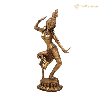 Brass Apsara Idol – Handcrafted Urvashi Devangana Celestial Dancer Murti for Puja, Home Mandir &amp; Décor 15.5 Inch 3