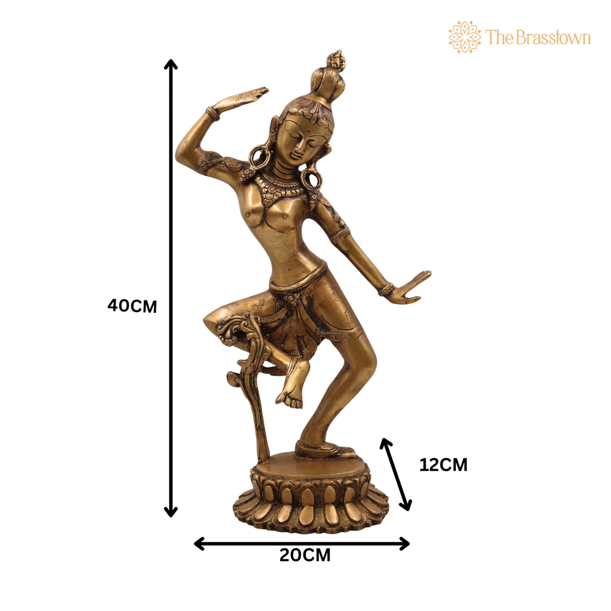 Brass Apsara Idol – Handcrafted Urvashi Devangana Celestial Dancer Murti for Puja, Home Mandir &amp; Décor 15.5 Inch 5
