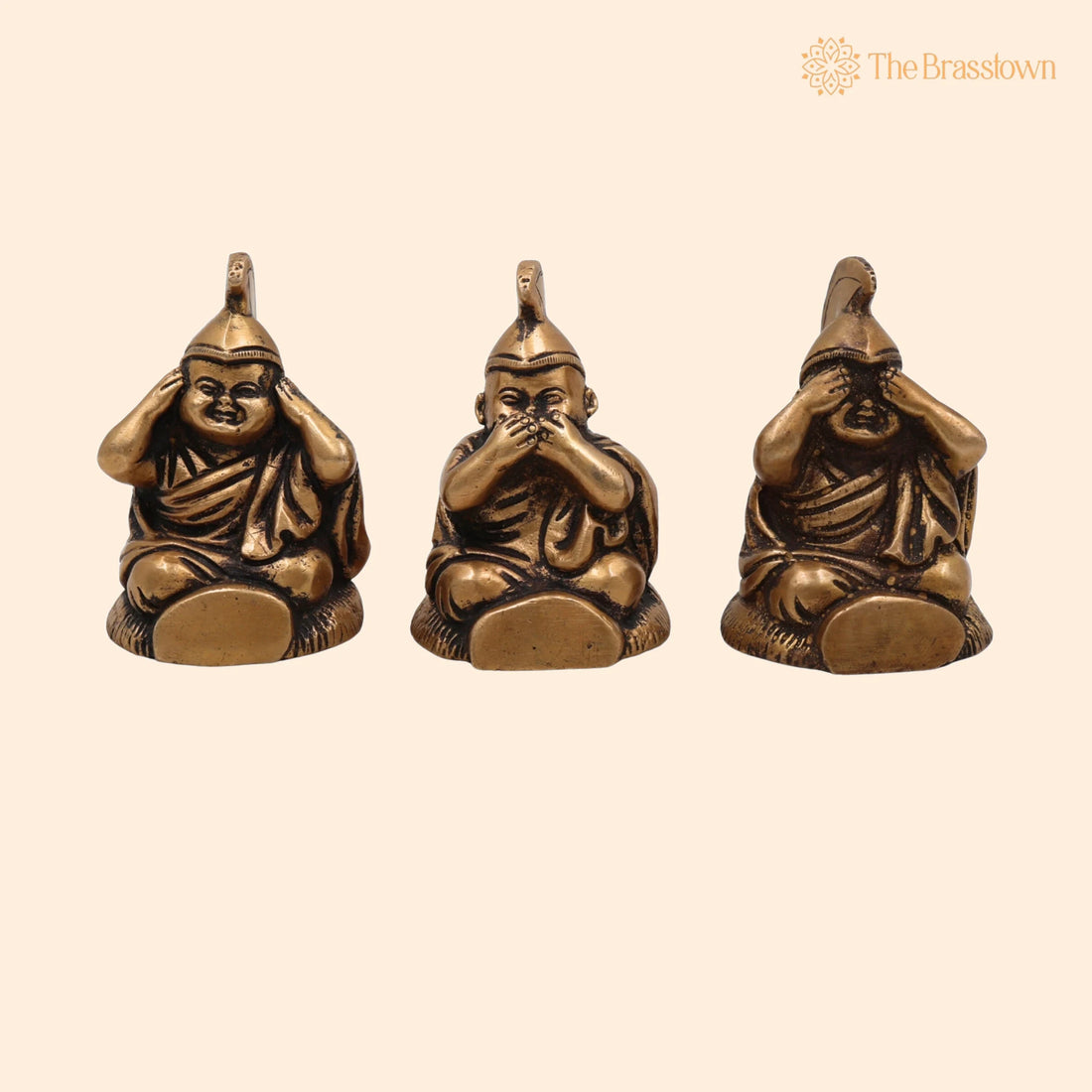Brass Three Wise Children Idol – Handcrafted Hear No Evil See No Evil Speak No Evil Peetal Pittal Pital Moorti Set for Home Décor 3 Inch 1