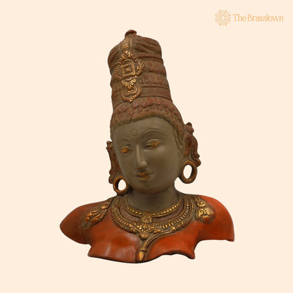 Brass Parvati Face Idol – Handcrafted Home Temple &amp; Spiritual Décor 12 Inch 1