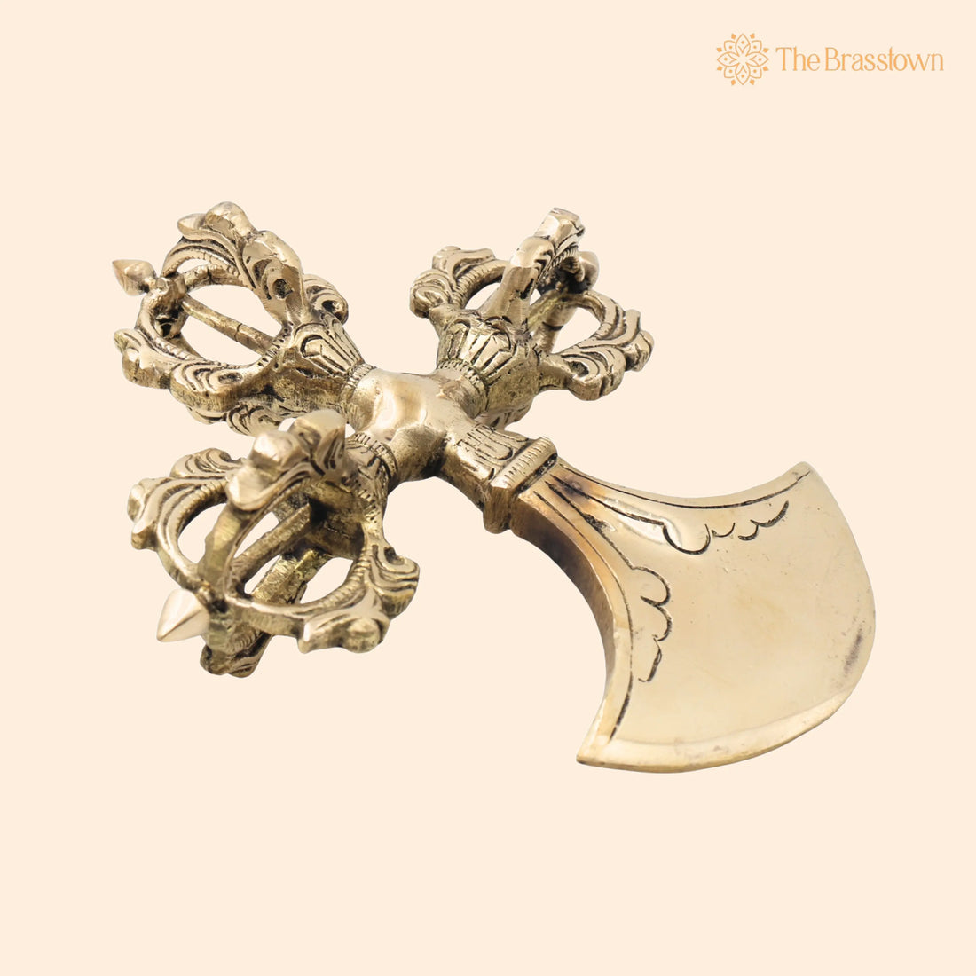 Brass Buddhist Khuladi Idol – Handcrafted Dorje Vajra Axe of Vajrapani, Tibetan Ritual Weapon for Puja, Home Décor &amp; Spiritual Gifts 2 Inch 1