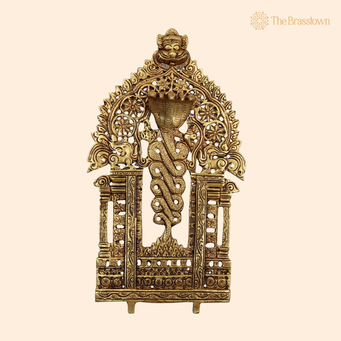 Brass Prabhavali Frame – Handcrafted Temple Halo, Decorative Backdrop, Prabha Mandala, Aura Arch, Mandir Arch, Brass Murti Halo 9 Inch 1