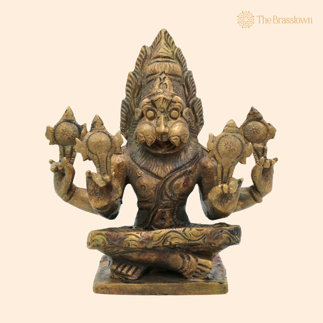 Bronze Yoga Narasimha Idol – Handcrafted Panchaloha Chola Art Murti, Ugra Lakshmi Balaji Narasimha Statue for Puja, Home Mandir &amp; Décor 4.5 Inch 1
