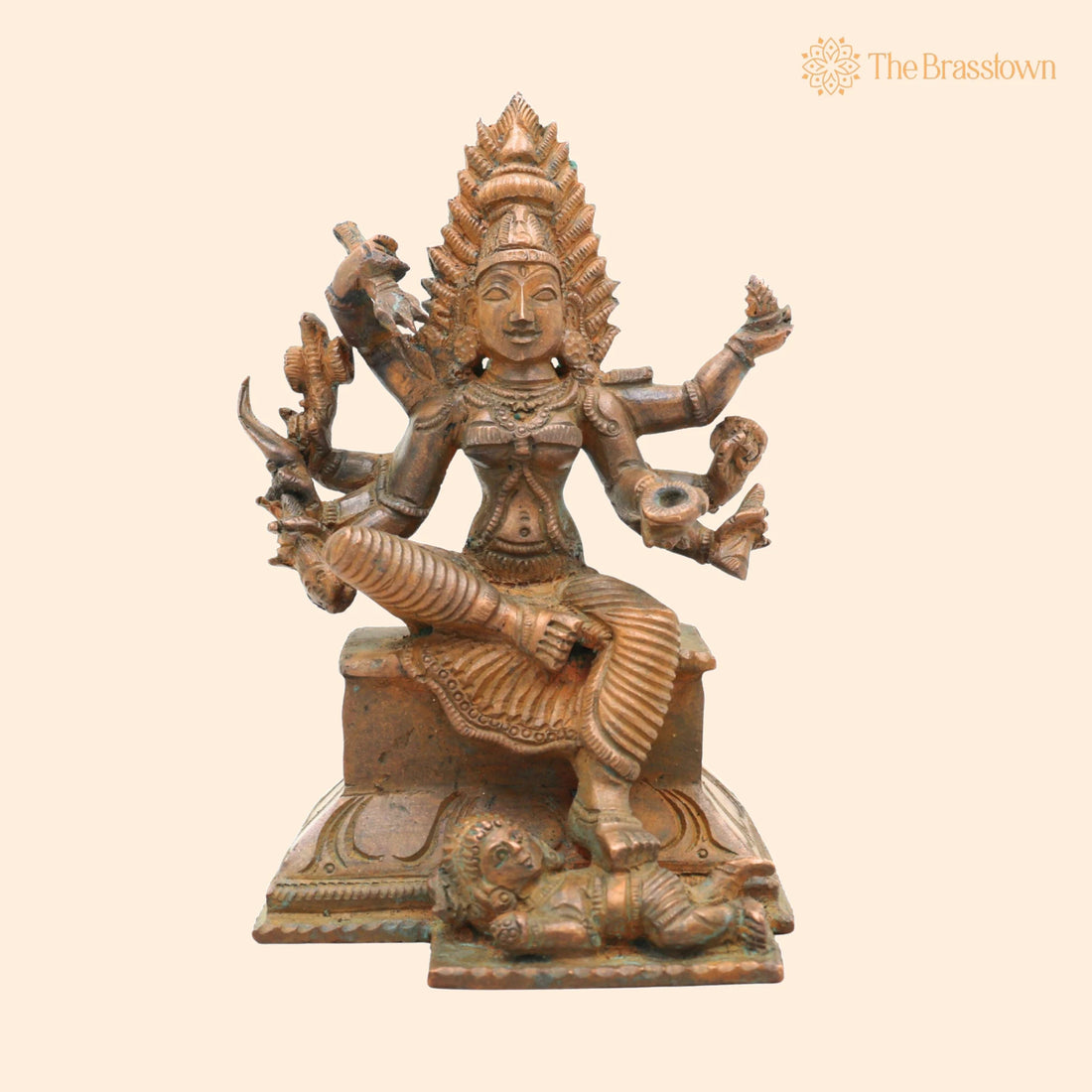 Handcrafted Bronze Chamundeshwari Idol – Panchaloha Durga Murti, Mahishasuramardini, Chamundi Mata for Puja, Home Mandir &amp; Décor 5.5 Inch 1