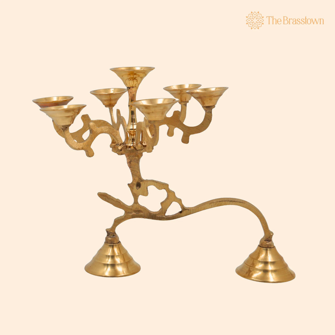 Brass Aarti Diya Set – Handcrafted Peetal Puja Arthi with 7 Oil Lamps, Traditional Deepak for Temple, Home, Diwali &amp; Hindu Pooja 7 Inch 1