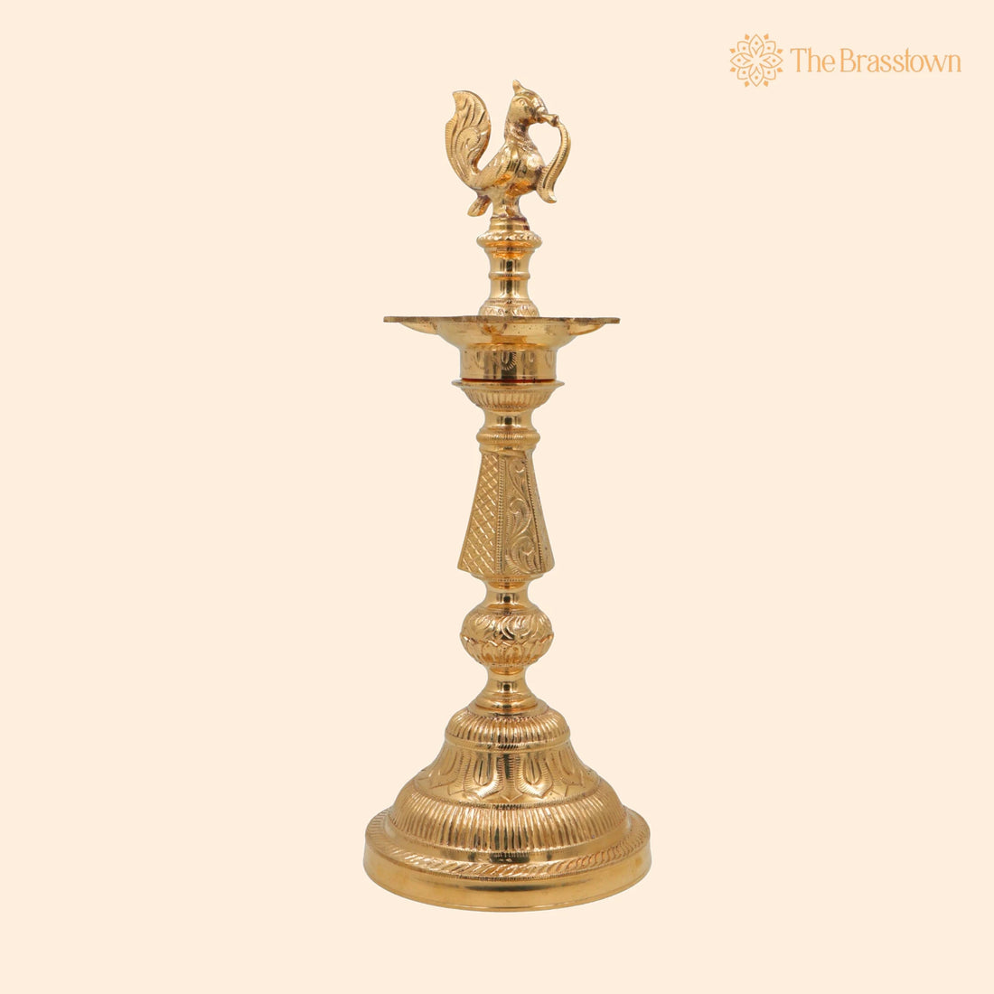 Handcrafted Brass Table Lamp – Peetal Pital Pittal Ashtadhatu Deepam, Velli Tambra Pooja Diya for Temple, Home Décor &amp; Gifting 16.5 Inch 1