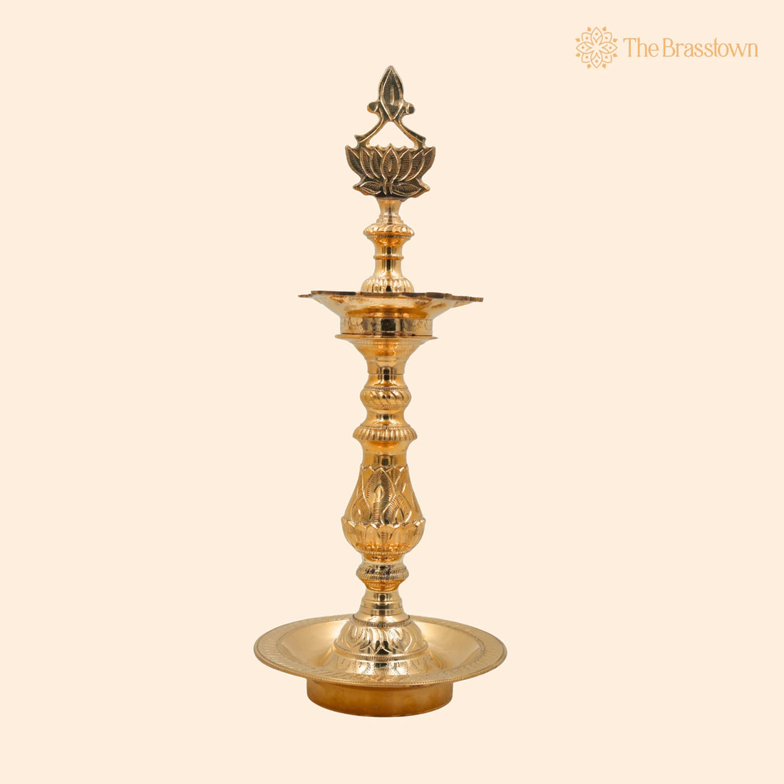 Brass Traditional Handcrafted Oil Lamp – Pooja Diya Stand, Temple Deepam Holder, Festival Aarti Lamp, Decorative Brass Diya 16 Inch 1