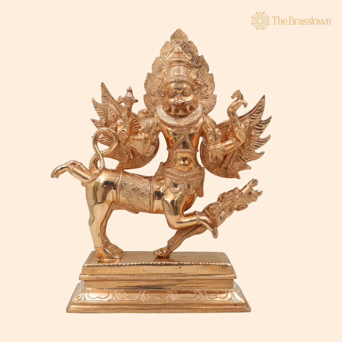 Handmade Bronze Sharabha Idol – Panchaloha &amp; Ashtadhatu Murti, Lord Sharabha Statue for Temple, Pooja, Home Décor, Chola Art 10 Inch 1