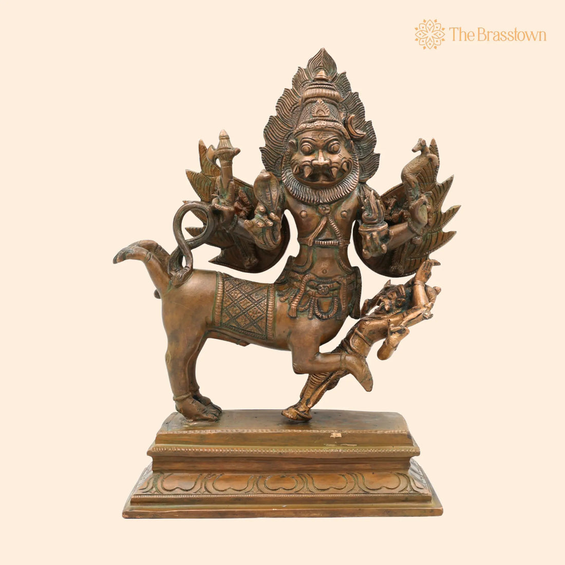 Bronze Sharabha Idol – Panchaloha/Ashtadhatu Handmade Sharabha Murti, Lord Sharabha Statue for Pooja &amp; Home Décor, Chola Art 10 Inch 1