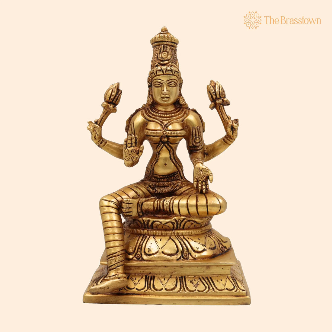 Brass Lakshmi Idol – Handcrafted Shri Mahalakshmi Murti, Kamala Statue, Goddess Lakshmi Sculpture for Pooja, Home Décor, Gifts 9.5 Inch 1