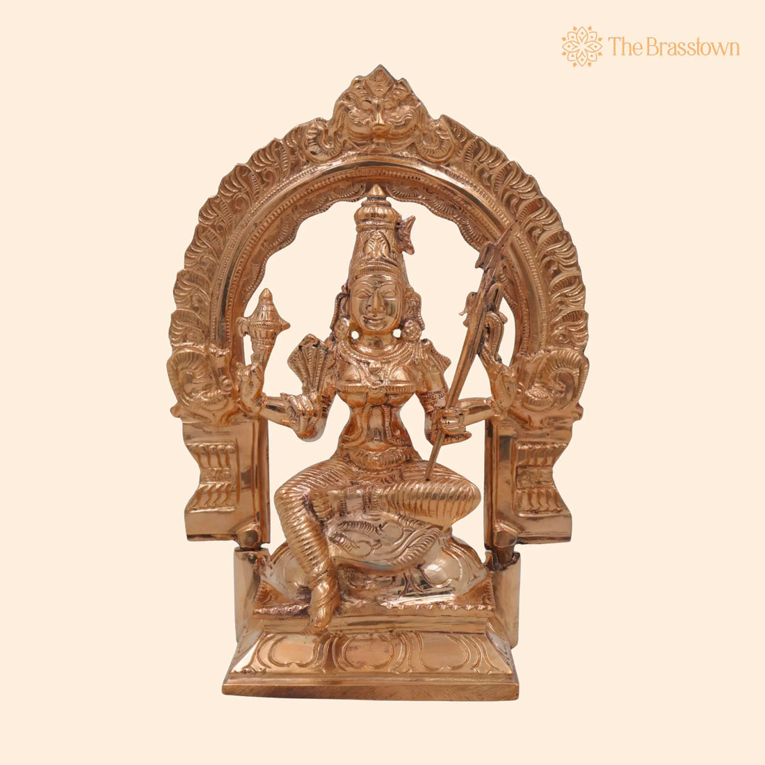 Bronze Rajarajeshwari Idol with Prabhavali – Handmade Panchaloha / Panchadhatu Goddess Murti for Puja, Home Mandir &amp; Décor 8.5 Inch 1