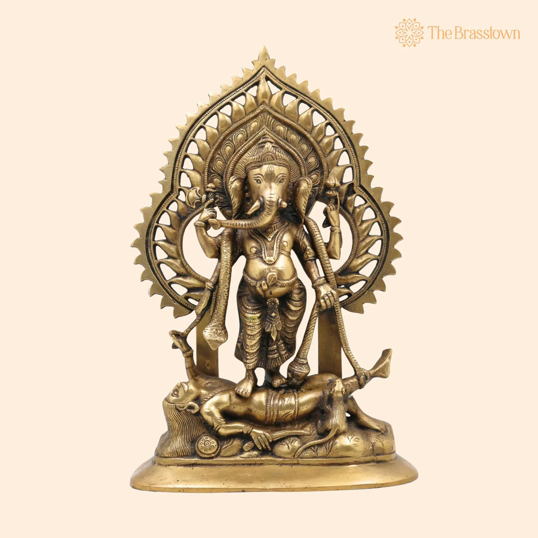 Brass Sindhura Samhara Ganesha Idol – Handcrafted Veera Ganapathi, Ugra Vinayaka, Asura Samhara Ganapati Murti for Home Temple &amp; Puja Décor 13 Inch 1
