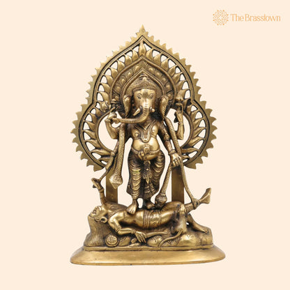 Brass Sindhura Samhara Ganesha Idol – Handcrafted Veera Ganapathi, Ugra Vinayaka, Asura Samhara Ganapati Murti for Home Temple &amp; Puja Décor 13 Inch 1