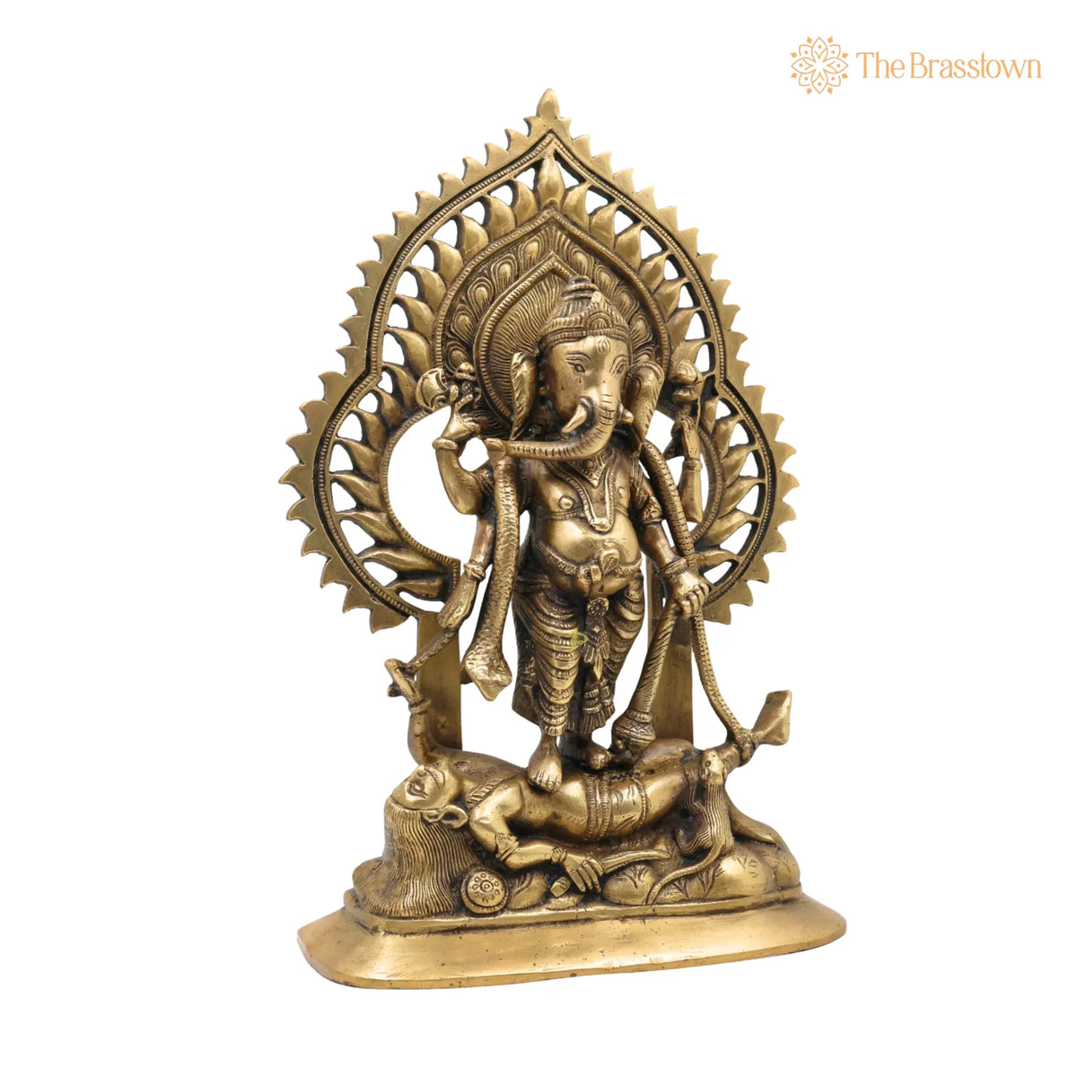 Brass Sindhura Samhara Ganesha Idol – Handcrafted Veera Ganapathi, Ugra Vinayaka, Asura Samhara Ganapati Murti for Home Temple &amp; Puja Décor 13 Inch 2