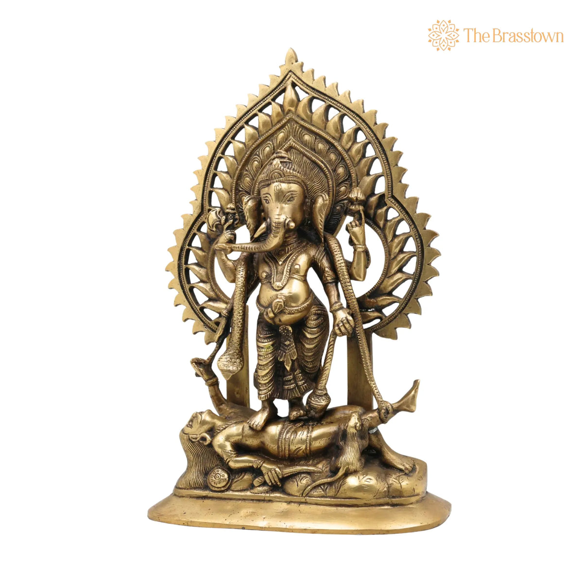 Brass Sindhura Samhara Ganesha Idol – Handcrafted Veera Ganapathi, Ugra Vinayaka, Asura Samhara Ganapati Murti for Home Temple &amp; Puja Décor 13 Inch 3