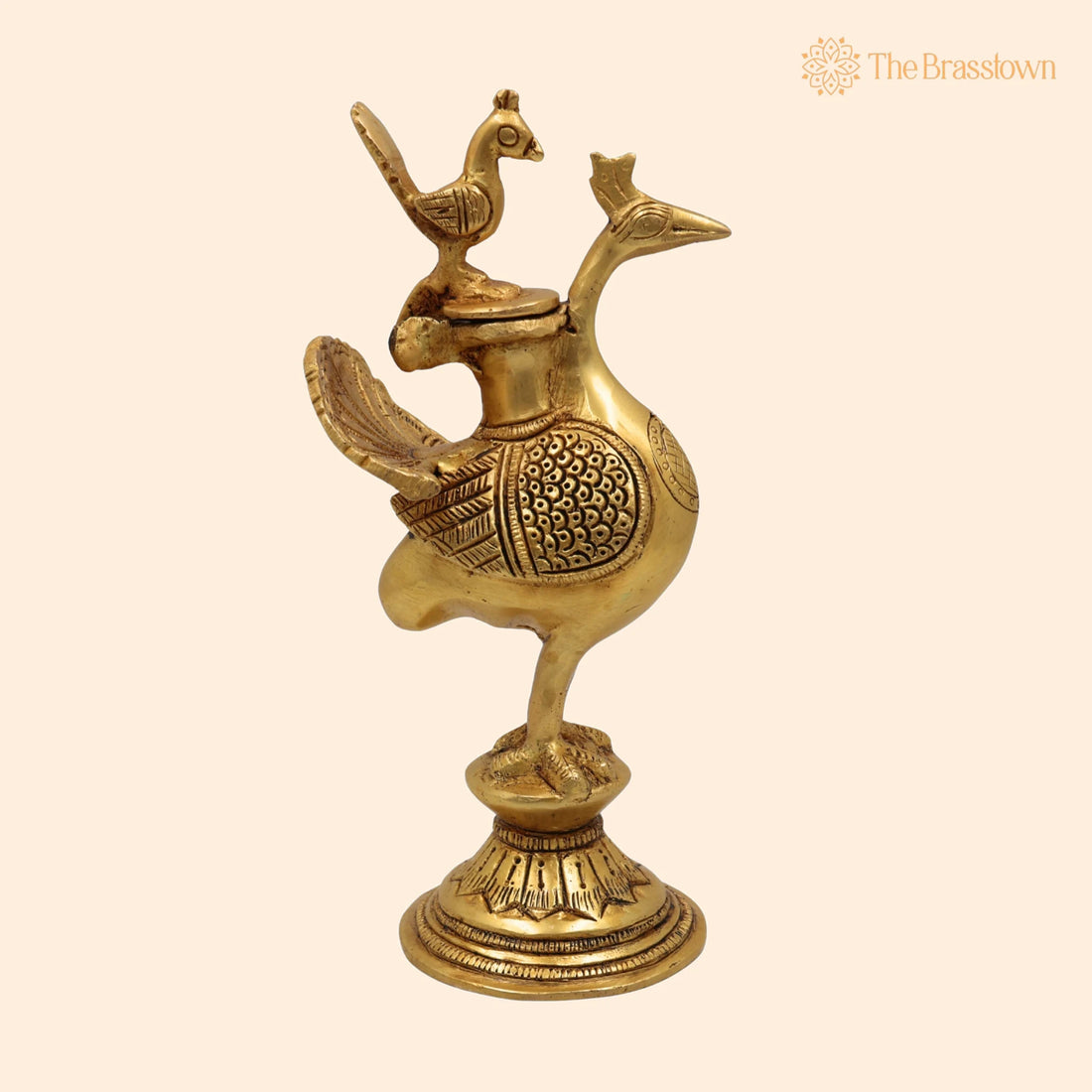 Brass Peacock Ink Pot – Handcrafted Kalamdan Dawat Sculpture, Vintage Peetal Pittal Ink Well for Desk &amp; Home Décor 8 Inch 1
