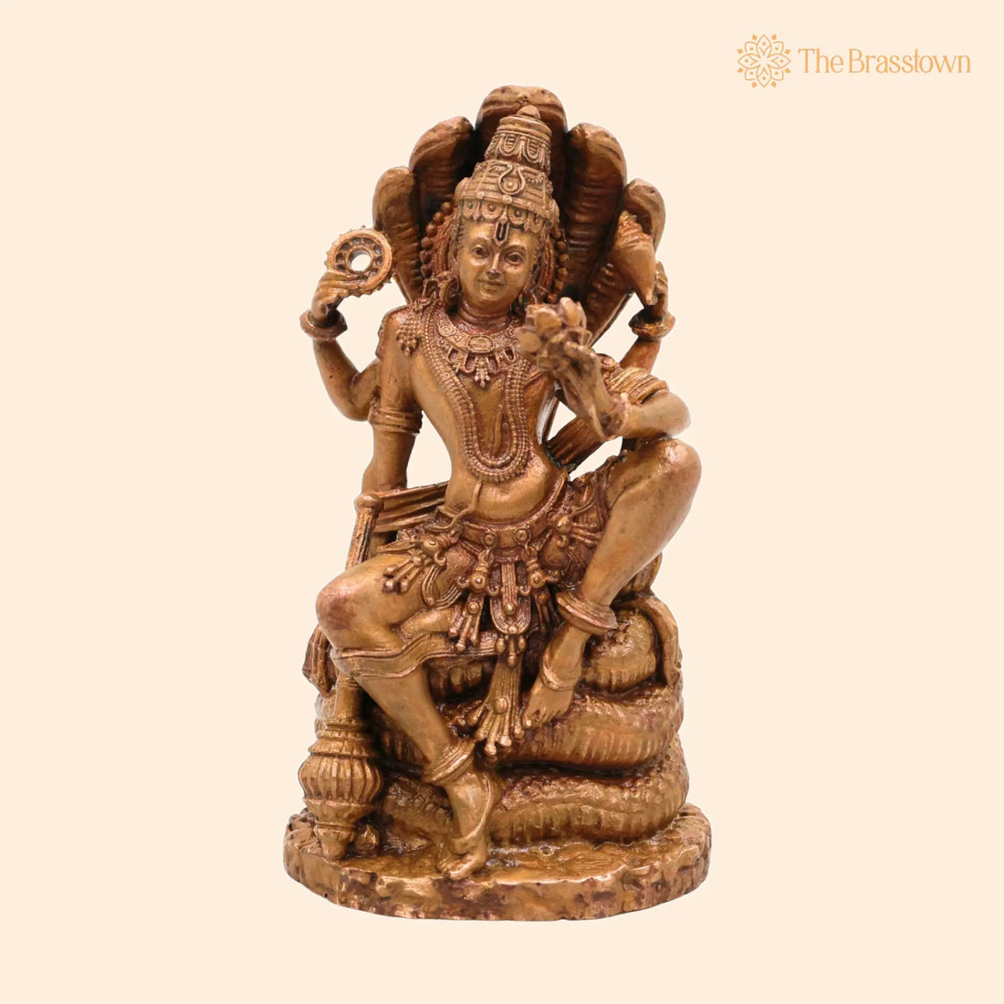 Bronze Lord Vishnu on Sheshnag Idol – Handcrafted Vishnu Murti for Pooja, Temple &amp; Home Décor 4 Inch 1