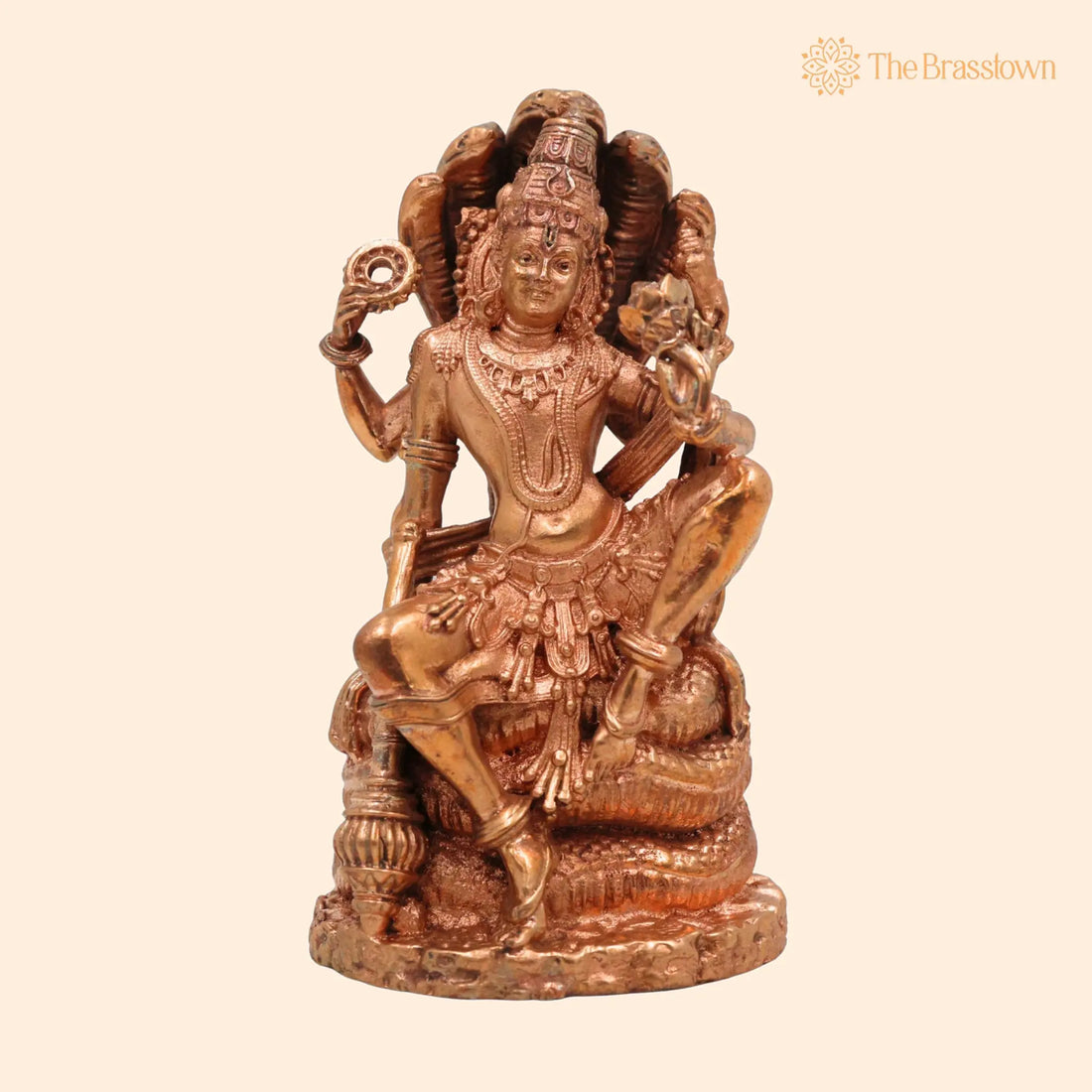 Bronze Lord Vishnu Sitting on Sheshnag Idol – Handcrafted Vishnu Murti for Pooja, Temple &amp; Home Décor 4 Inch 1