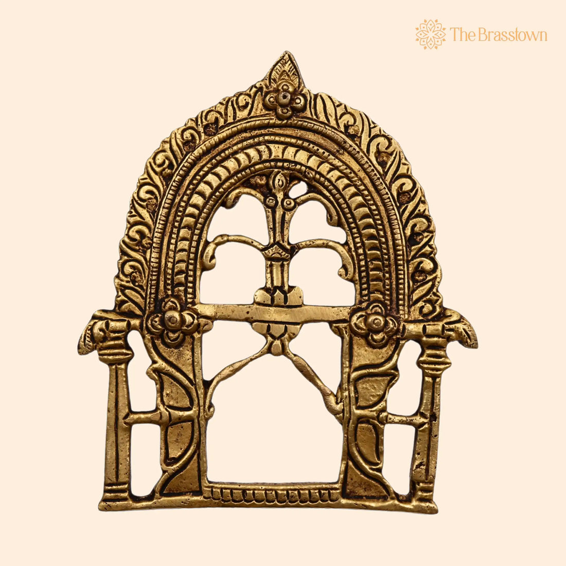 Brass Small Prabhavali Arch Frame – Handcrafted Wall Hanging Kirtimukha Prabhawali for Home Temple, Deity Backdrop, Pooja Décor, Prabhaval 5.5 Inch 1