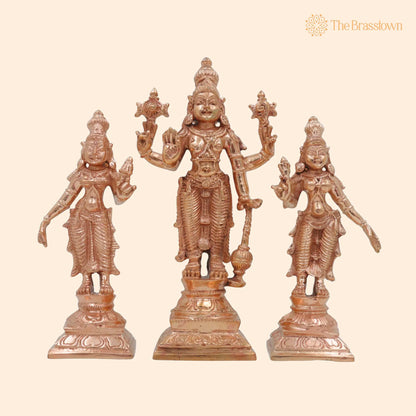 Bronze Vishnu with Sri Devi &amp; Bhu Devi Idol – Handcrafted Murti for Pooja, Temple &amp; Home Décor Set 6.5 Inch 1