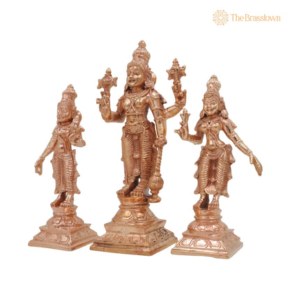 Bronze Vishnu with Sri Devi &amp; Bhu Devi Idol – Handcrafted Murti for Pooja, Temple &amp; Home Décor Set 6.5 Inch 3