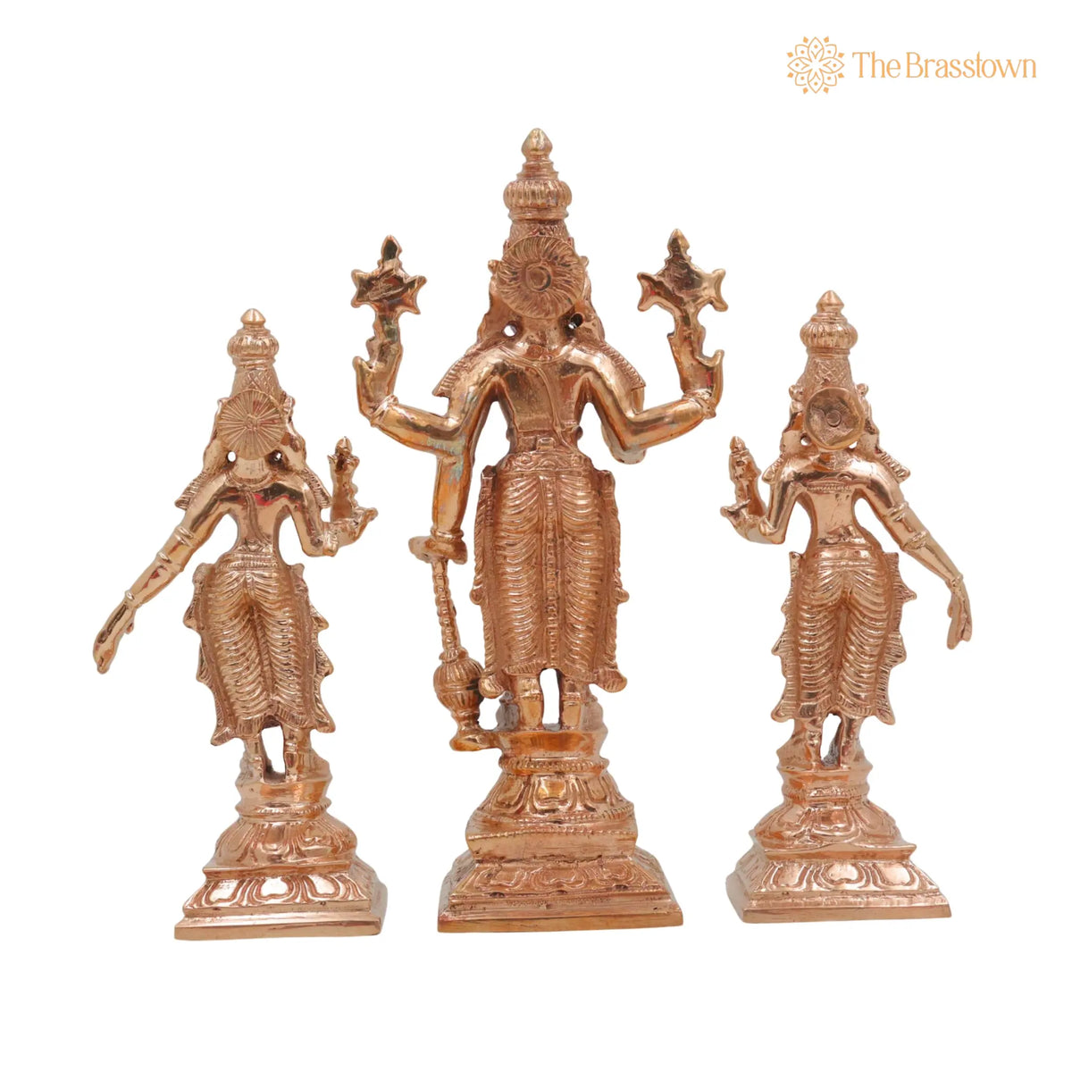 Bronze Vishnu with Sri Devi &amp; Bhu Devi Idol – Handcrafted Murti for Pooja, Temple &amp; Home Décor Set 6.5 Inch 4