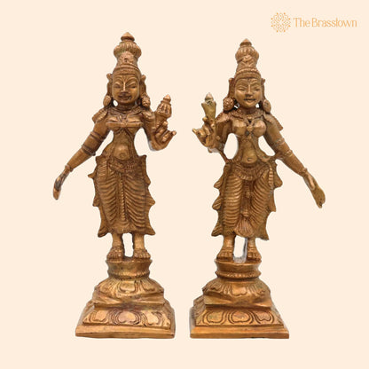 Bronze Sri Devi &amp; Bhu Devi Idol Set – Handcrafted Goddess Murti for Pooja, Temple &amp; Home Décor 4.5 Inch 1