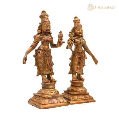 Bronze Sri Devi &amp; Bhu Devi Idol Set – Handcrafted Goddess Murti for Pooja, Temple &amp; Home Décor 4.5 Inch 2