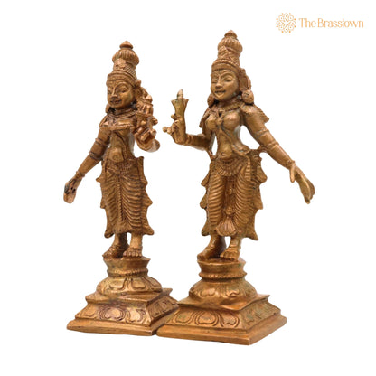 Bronze Sri Devi &amp; Bhu Devi Idol Set – Handcrafted Goddess Murti for Pooja, Temple &amp; Home Décor 4.5 Inch 3