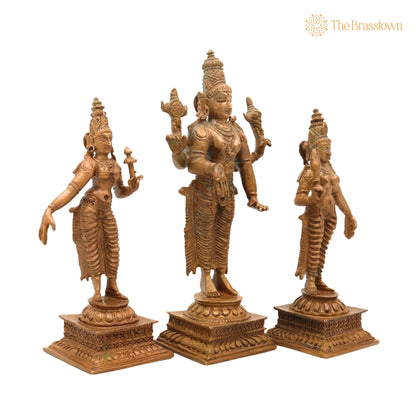 Bronze Vishnu with Sri Devi &amp; Bhu Devi Idol – Handcrafted Murti Set for Pooja, Temple &amp; Home Décor 6 Inch 2