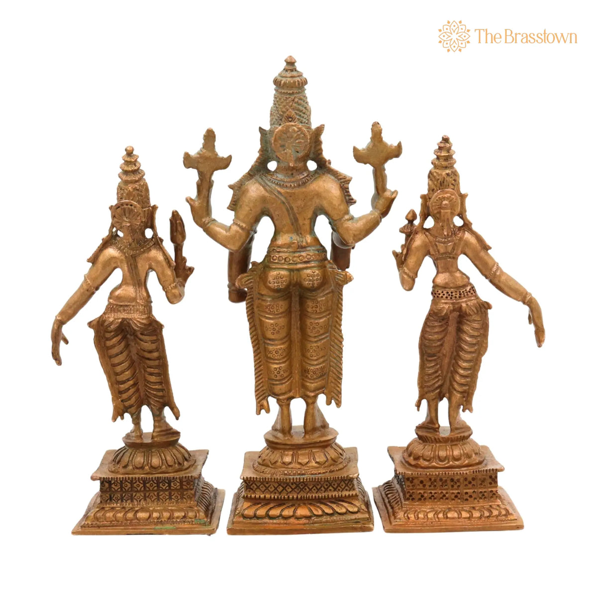 Bronze Vishnu with Sri Devi &amp; Bhu Devi Idol – Handcrafted Murti Set for Pooja, Temple &amp; Home Décor 6 Inch 4