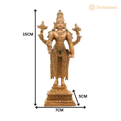 Bronze Vishnu with Sri Devi &amp; Bhu Devi Idol – Handcrafted Murti Set for Pooja, Temple &amp; Home Décor 6 Inch 5