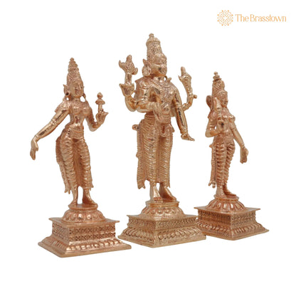 Bronze Vishnu with Sri Devi &amp; Bhu Devi Idol – Set, Handcrafted Murti for Pooja, Temple &amp; Home Décor 6 Inch 2