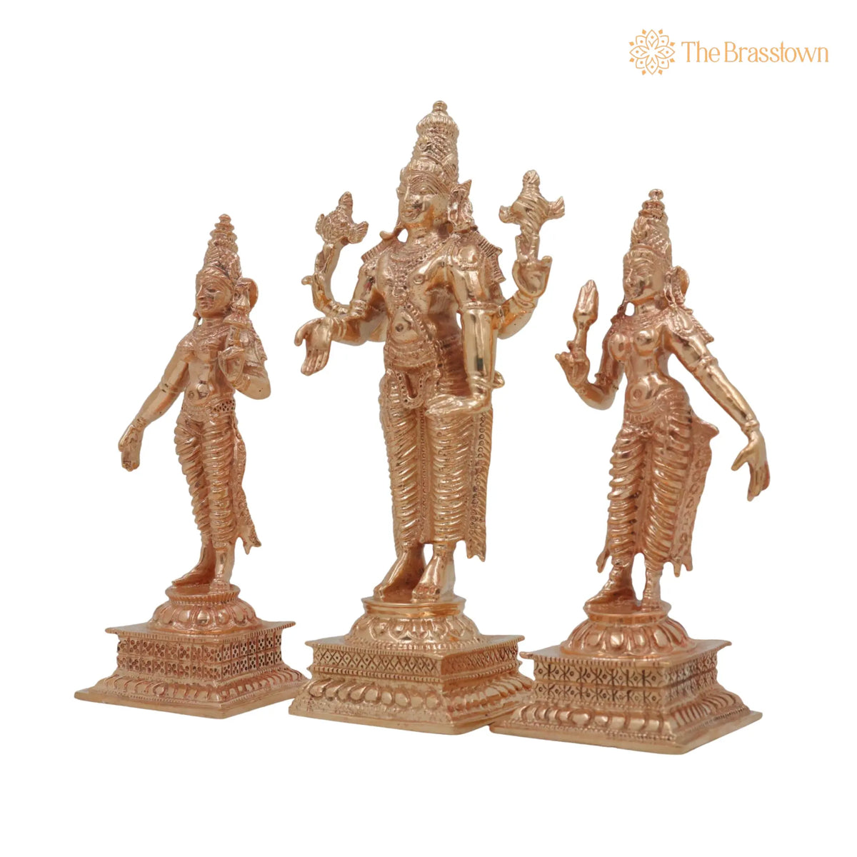 Bronze Vishnu with Sri Devi &amp; Bhu Devi Idol – Set, Handcrafted Murti for Pooja, Temple &amp; Home Décor 6 Inch 3